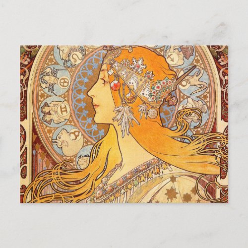 Alfonse Mucha Zodiac Art Nouveau Woman Postcard