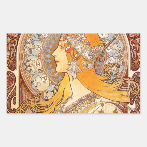Alfonse Mucha Zodiac Art Nouveau Woman Rectangular Sticker