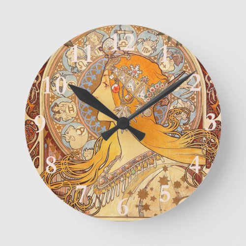 Alfonse Mucha Zodiac Art Nouveau Woman Round Clock
