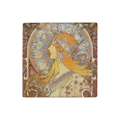 Alfonse Mucha Zodiac Art Nouveau Woman Stone Magnet