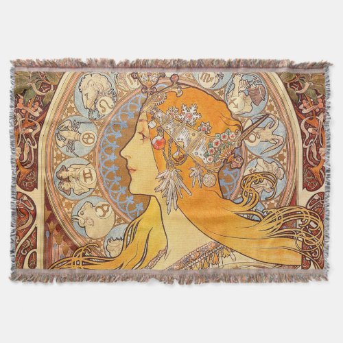 Alfonse Mucha Zodiac Art Nouveau Woman Throw Blanket