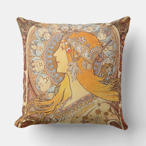 Alfonse Mucha Zodiac Art Nouveau Woman Throw Pillow