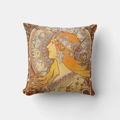 Alfonse Mucha Zodiac Art Nouveau Woman Throw Pillow