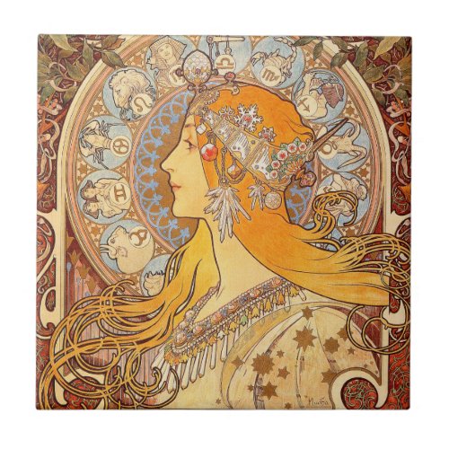 Alfonse Mucha Zodiac Art Nouveau Woman Tile