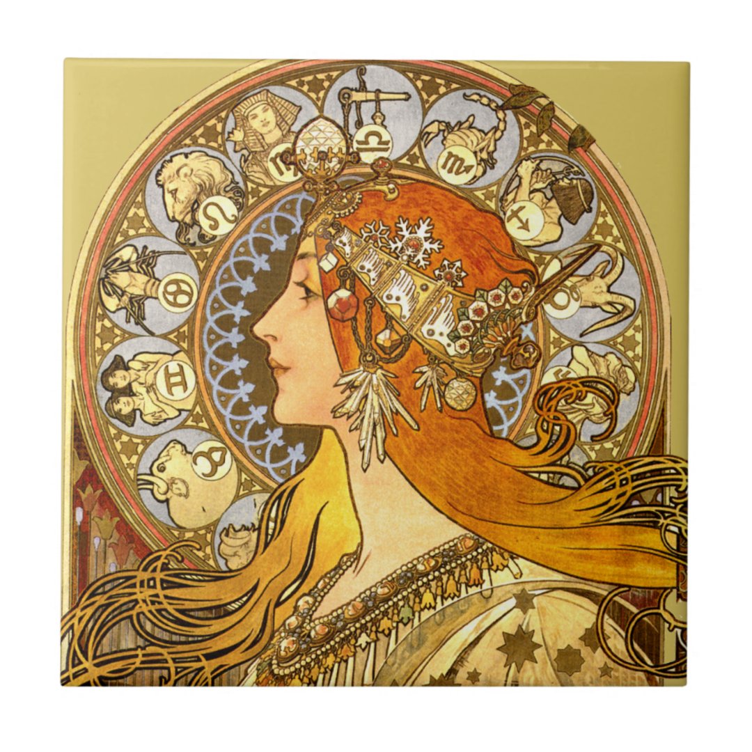 Alphonse Mucha 'Zodiac' Canvas Wall Art Print - Art Nouveau Woman Giclée - Multiple Sizes