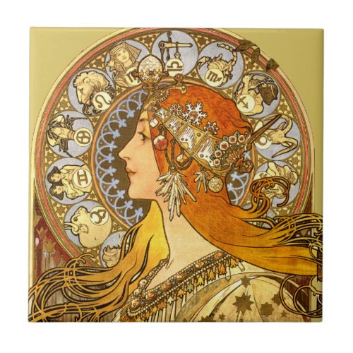 Alfonse Mucha Zodiac Art Nouveau Woman Tile