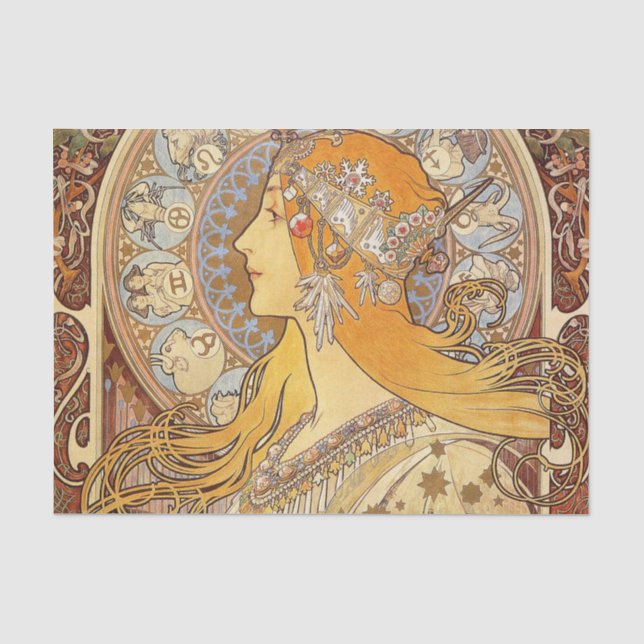 Alfonse Mucha Zodiac Art Nouveau Woman Tissue Paper (Front)