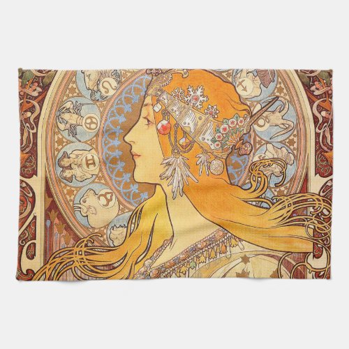 Alfonse Mucha Zodiac Art Nouveau Woman Towel