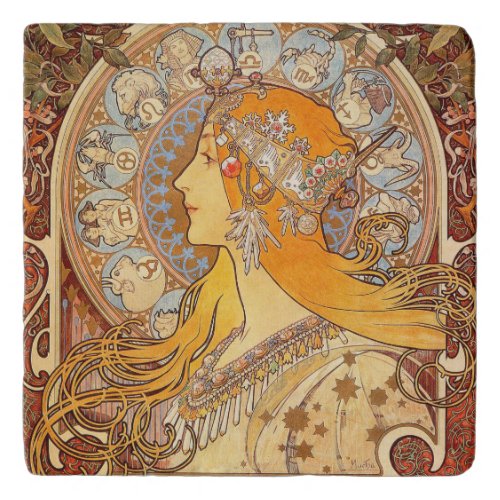 Alfonse Mucha Zodiac Art Nouveau Woman Trivet