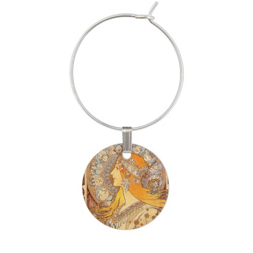 Alfonse Mucha Zodiac Art Nouveau Woman Wine Charm