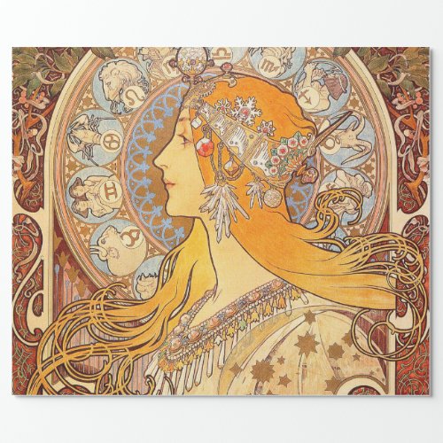 Alfonse Mucha Zodiac Art Nouveau Woman Wrapping Paper