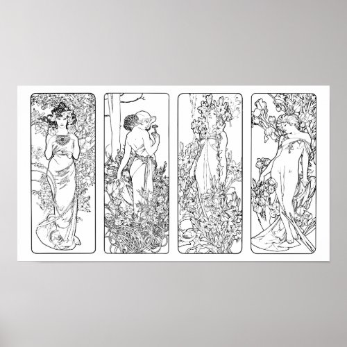 Alfonso Mucha _ Four Seasons _ black and white pos Poster