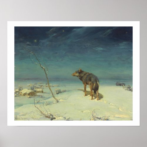 Alfred Kowalski Lone Wolf in Winter Oil Painting P Poster