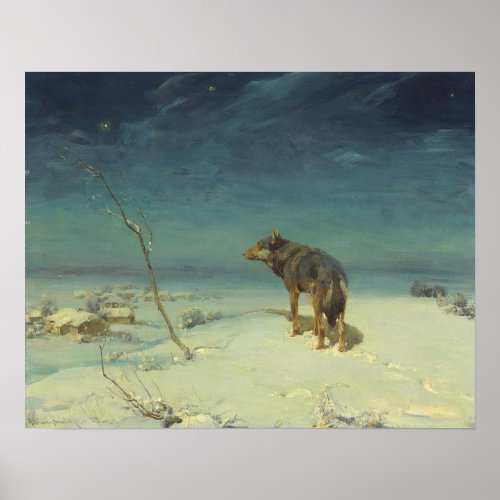 Alfred Kowalski Lone Wolf in Winter Oil Painting Poster