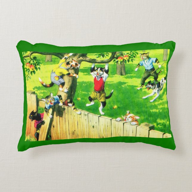 Alfred Mainzer cats climbing an apple tree Accent Pillow (Front)