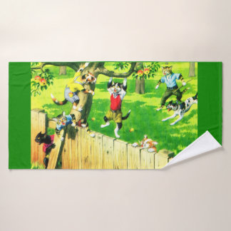 Alfred Mainzer cats climbing an apple tree Bath Towel Set
