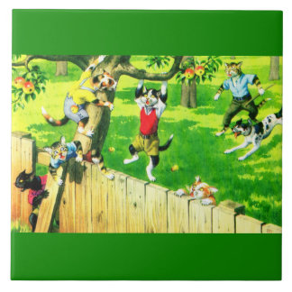 Alfred Mainzer cats climbing an apple tree Ceramic Tile