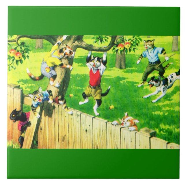 Alfred Mainzer cats climbing an apple tree Ceramic Tile (Front)