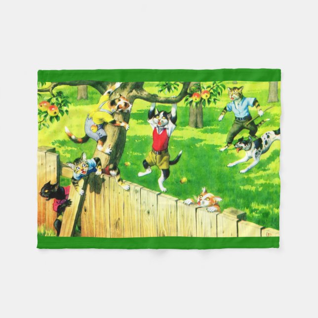 Alfred Mainzer cats climbing an apple tree Fleece Blanket (Front (Horizontal))