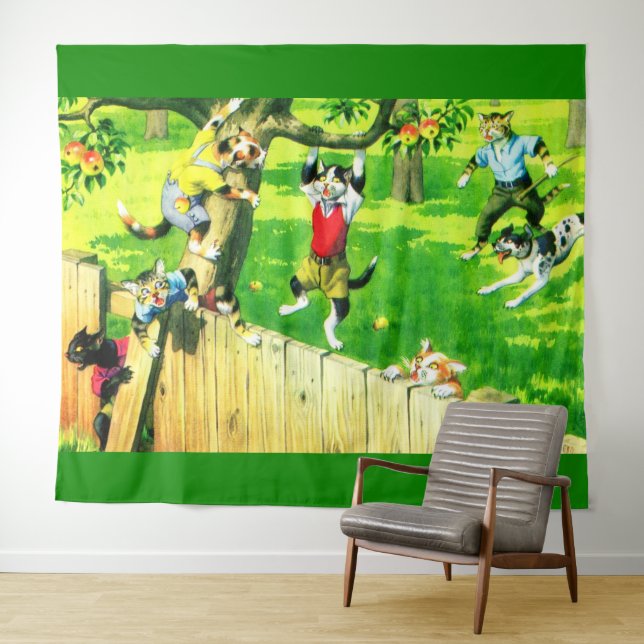 Alfred Mainzer cats climbing an apple tree Tapestry (In Situ (Horizontal))