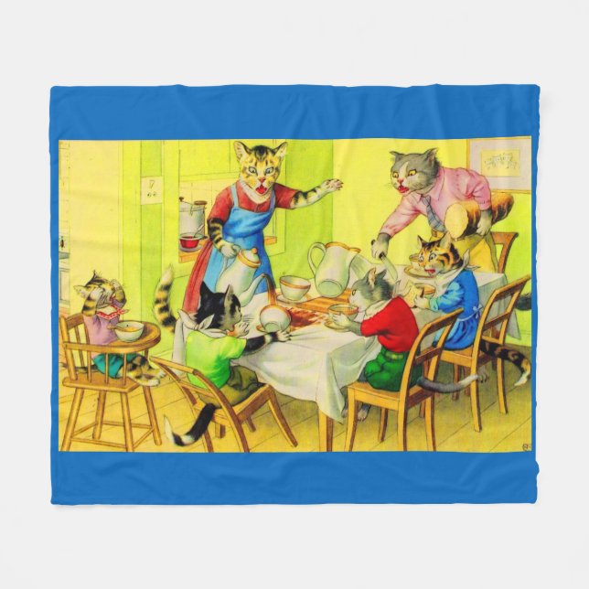 Alfred Mainzer cats Dinner Disaster print Fleece Blanket (Front (Horizontal))