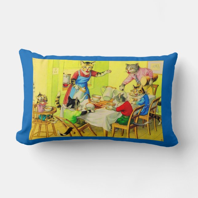 Alfred Mainzer cats Dinner Disaster print Lumbar Pillow (Front)