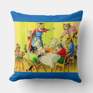 Alfred Mainzer cats Dinner Disaster print Throw Pillow