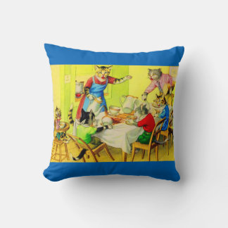 Alfred Mainzer cats Dinner Disaster print Throw Pillow