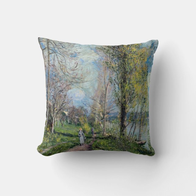 Alfred Sisley - Banks of the Seine at By Throw Pillow (Front)