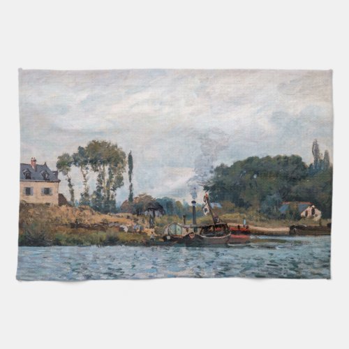 Alfred Sisley _ Boats at the Lock at Bougival Kitchen Towel