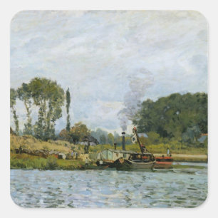 Alfred Sisley Boats at the lock at Bougival Square Sticker
