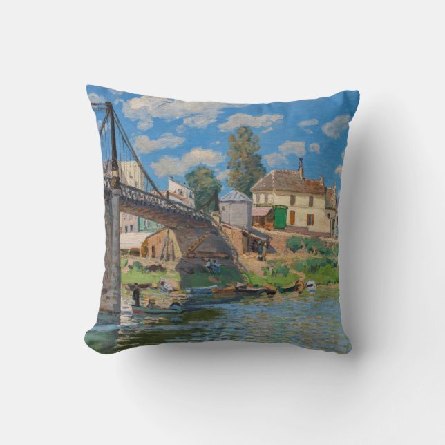 Alfred Sisley - Bridge at Villeneuve-la-Garenne Throw Pillow (Front)