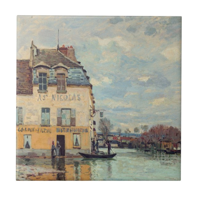 Alfred Sisley - Flood at Port-Marly 1872 Ceramic Tile (Front)