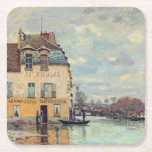 Alfred Sisley - Flood at Port-Marly 1872 Square Paper Coaster
