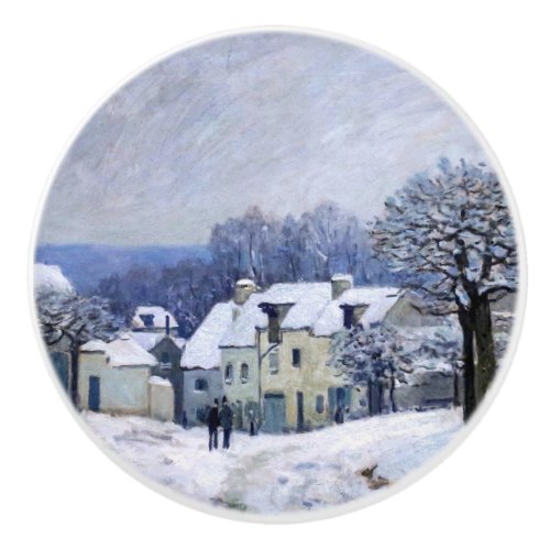 Alfred Sisley _ Place Chenil in Marly Snow Effect Ceramic Knob
