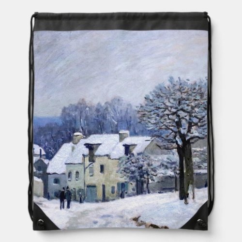 Alfred Sisley _ Place Chenil in Marly Snow Effect Drawstring Bag