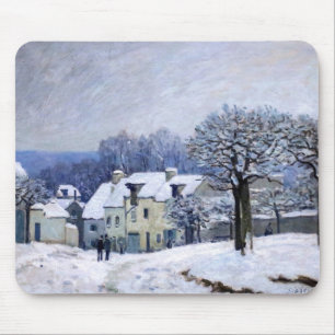 Alfred Sisley - Place Chenil in Marly, Snow Effect Mouse Pad