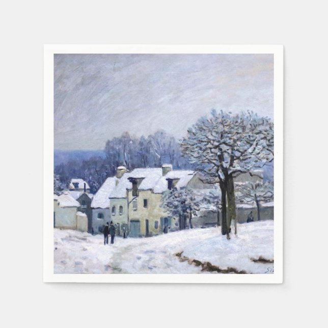 Alfred Sisley - Place Chenil in Marly, Snow Effect Napkins (Front)