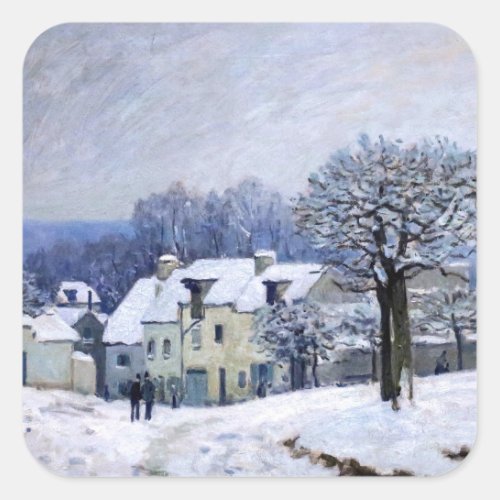 Alfred Sisley _ Place Chenil in Marly Snow Effect Square Sticker