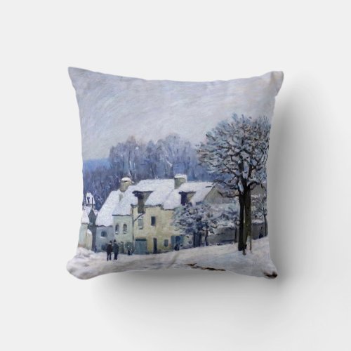 Alfred Sisley _ Place Chenil in Marly Snow Effect Throw Pillow