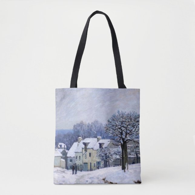 Alfred Sisley - Place Chenil in Marly, Snow Effect Tote Bag (Front)