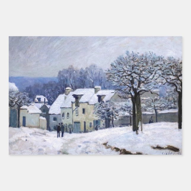 Alfred Sisley - Place Chenil in Marly, Snow Effect Wrapping Paper Sheets (Front)