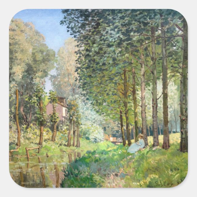 Alfred Sisley - Rest along the Stream Square Sticker (Front)