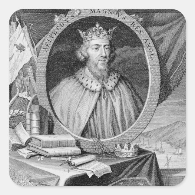 Alfred the Great (849-99) King of Wessex, engraved Square Sticker (Front)