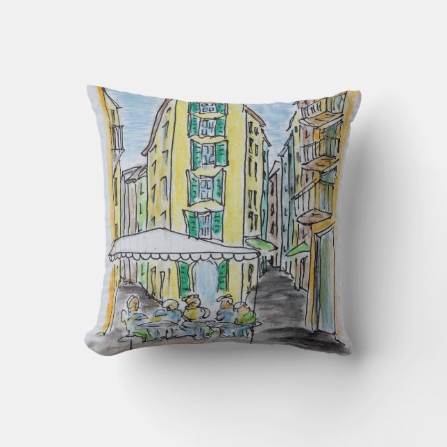 Alfresco Dining in Old Nice | Nice, France Throw Pillow (Front)