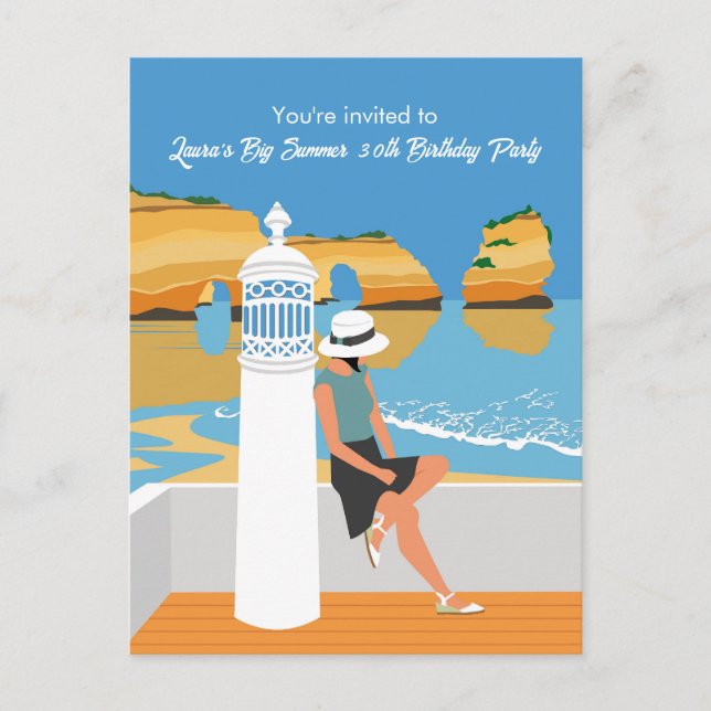 Algarve beach girl big birthday party invitation postcard (Front)