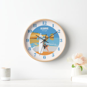 Algarve beach girl travel vintage style clock