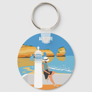 Algarve beach girl travel vintage style keychain