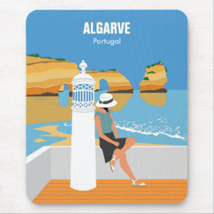 Algarve beach girl travel vintage style mouse pad