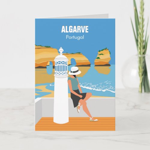 Algarve beach girl travel vintage style note card